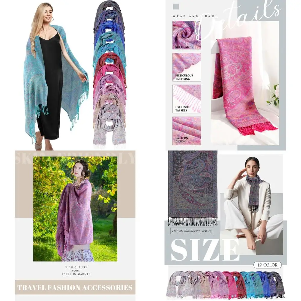 

Женские шали из пашмины с узором пейсли из 10 предметов с кисточками — мягкие шарфы на все сезоны, идеально подходят для вечеринок и свадеб