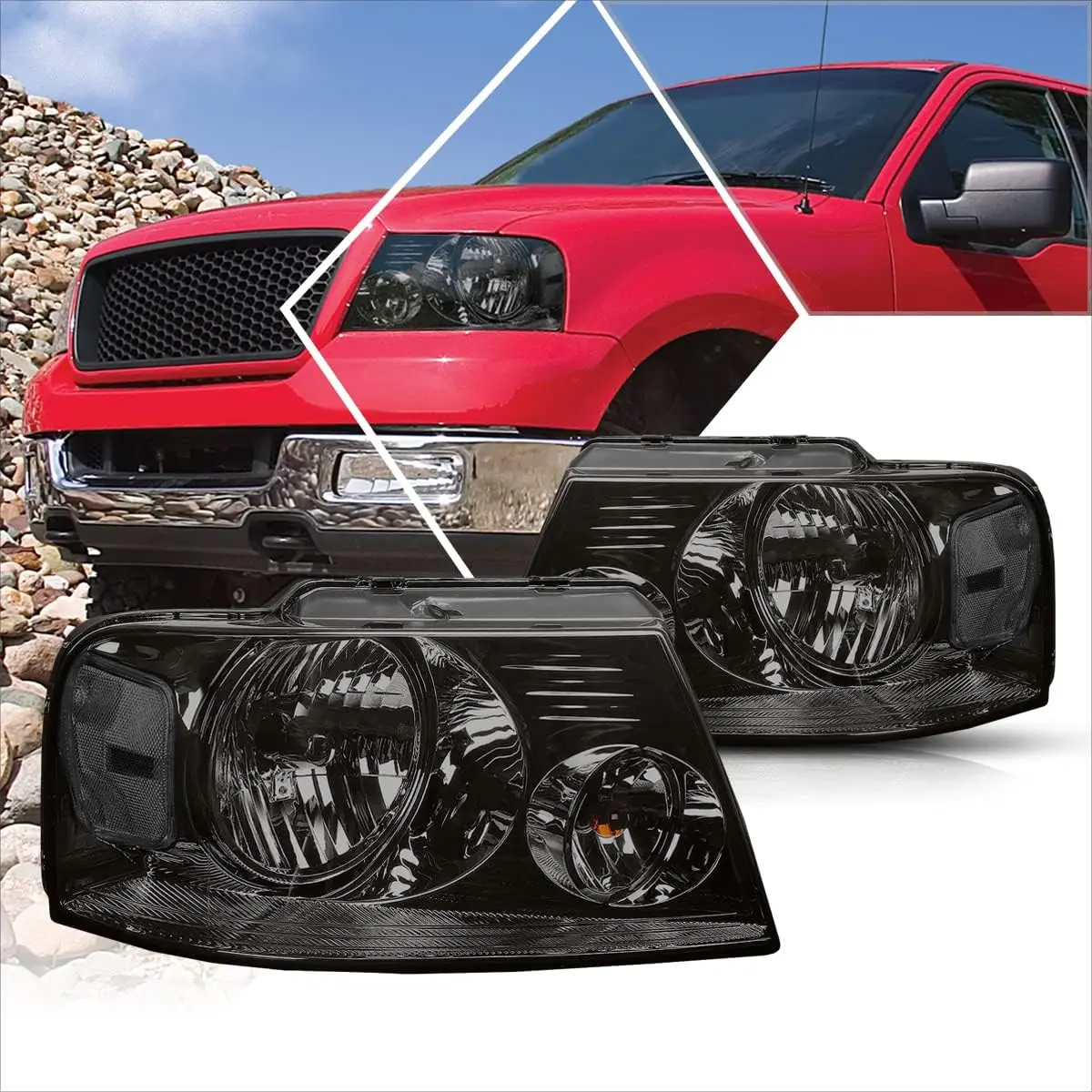 

Фара в сборе, совместимая с Ford F150/06-08 Lincoln Mark LT 04-08, сменные фары из 2 предметов с дымчатыми линзами/прозрачным корром