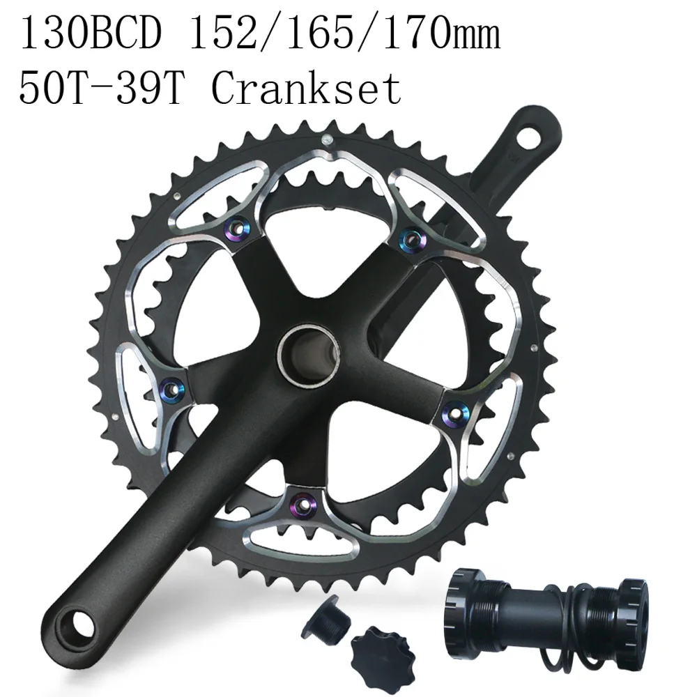 

Hollow Integral Double Sprockets Road Bike Crank 130 BCD Bicycle Crankset 2x10/11 Speed Chainset 152/165/170mm 50T-39T Chainring