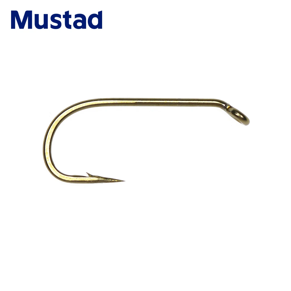 Mustad 30PCS Bronze Finish Dry Signature Fly Fishing Hook Micro Barb Ringed Eye Forged Trout Fly Hooks