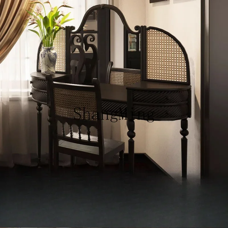 

CL mirror villa dressing table dressing table retro solid wood dresser carved country rattan with