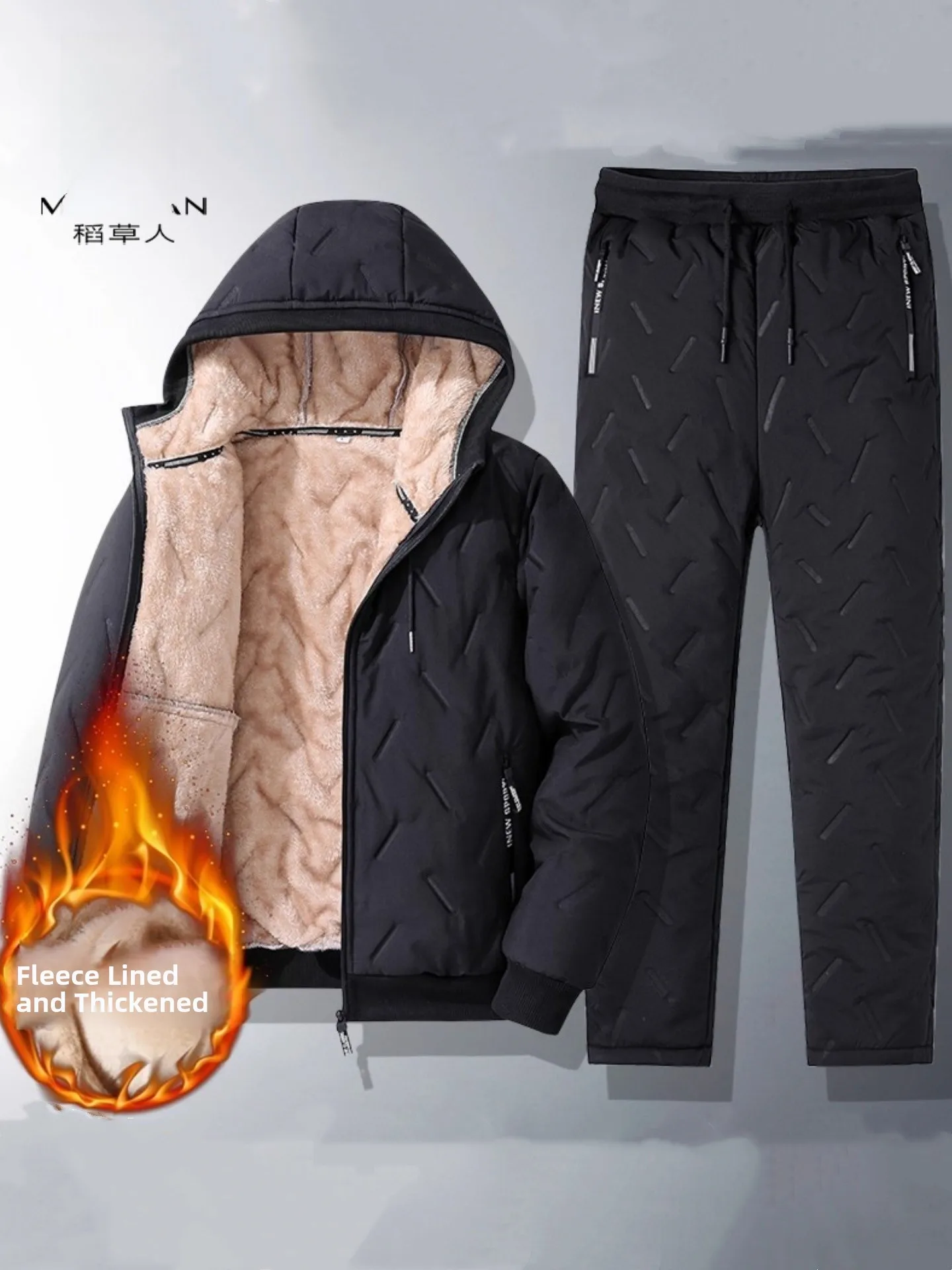 

Men's Thiened Fce Hooded Jaet Cotton Padded Coat Large Size Winter Warm Casual Wear Polyester Fiber Zipper Closure