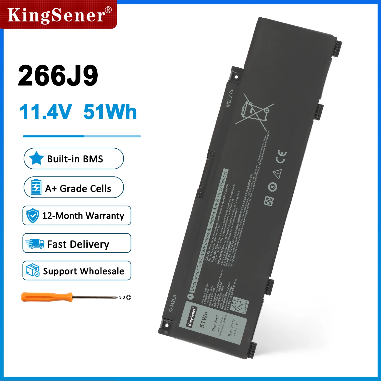 KingSener 266J9 Laptop Battery for DELL G3 15 3590 3500 G5 15 5500 5505 Series For DELL Inspiron 14 5490 M4GWP PN1VN 11.4V 51WH