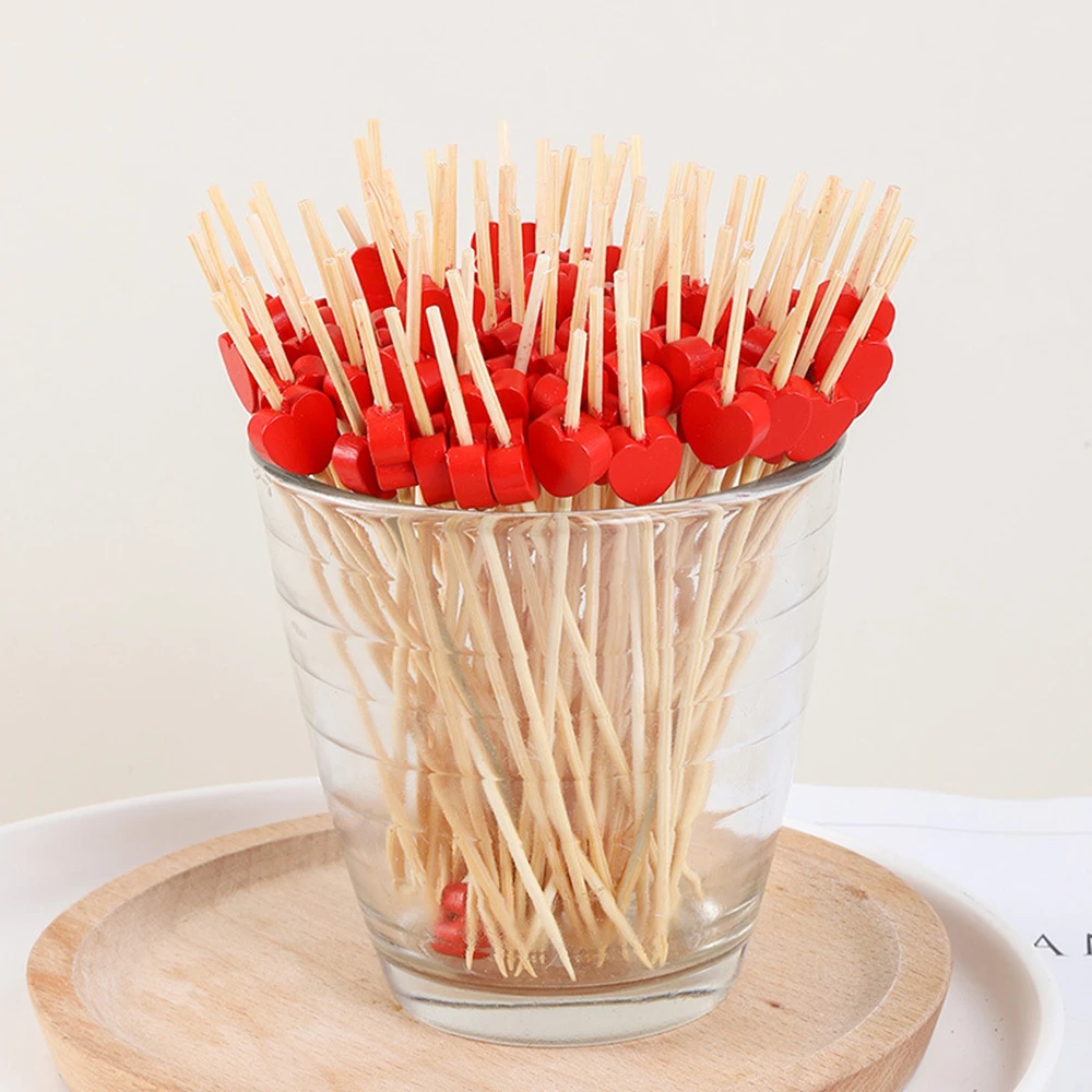 100 Stück rot rosa Herz Bambus Pick Buffet Cupcake Obst Gabel Dessert Cocktail für Valentinstag Party Supplies – Detail 7