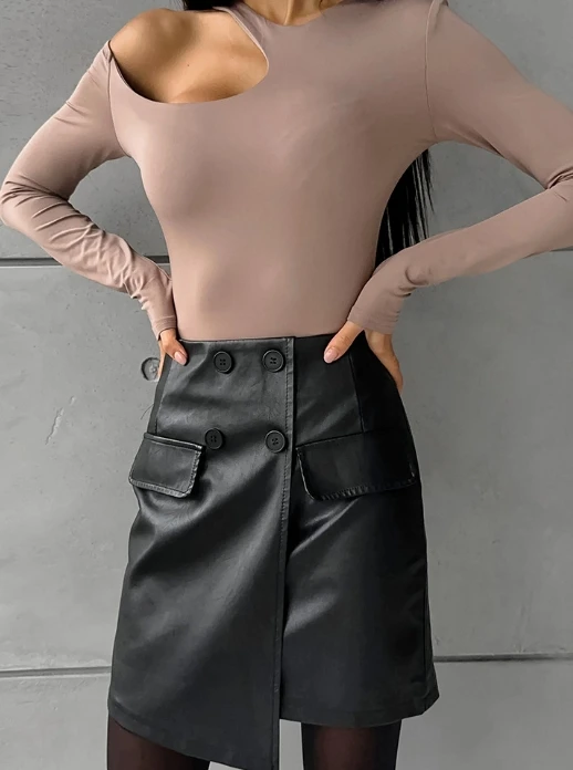 

Sexy Elegant New Fashion 2024 Autumn Winter Tailored Hip Hugging Plush Synthetic Leather A-Line High Waisted Leather Short Skirt