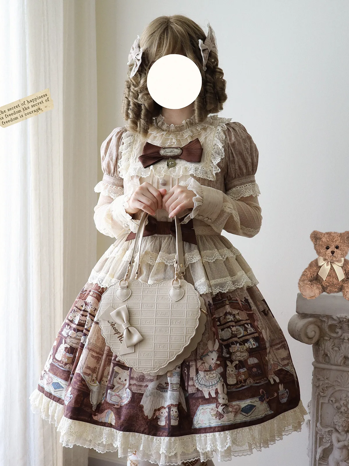 Chocolate Pattern Love Bag Sheep Puff Lolita Handbag Girl Original Butterfly Lace Bag Sweet Cute Lo Shoulder Crossbody Bag Women view 5