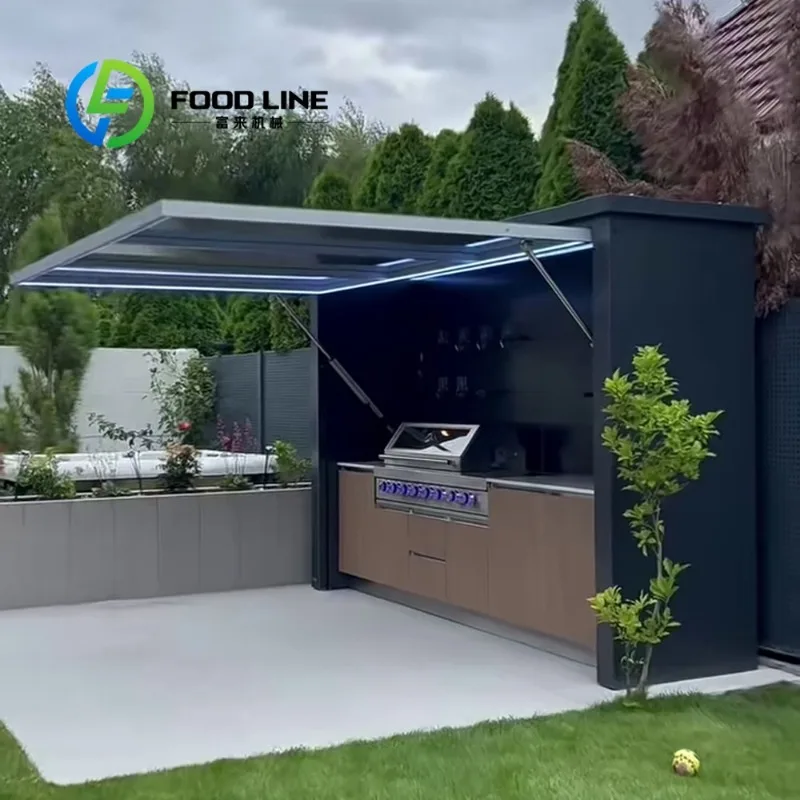 Custom Premium Waterproof Stainless Steel Outdoor Kitchen Equipped With BBQ Grill And Shelter For Garden Backyard