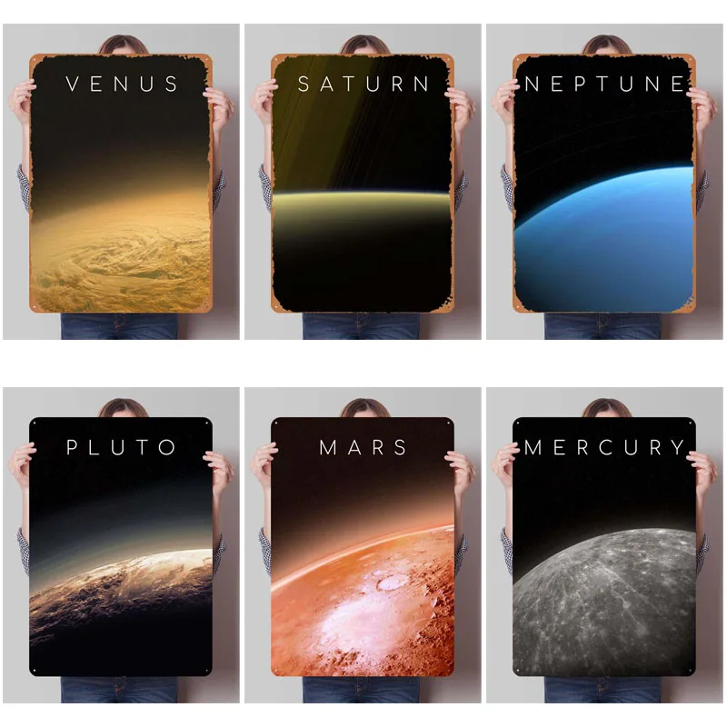 Planets Close Up Metal Signs Space Posters Gaming Room Decoration Tinplate Sign Plaque for Wall Art Decoration Retro Home Decor