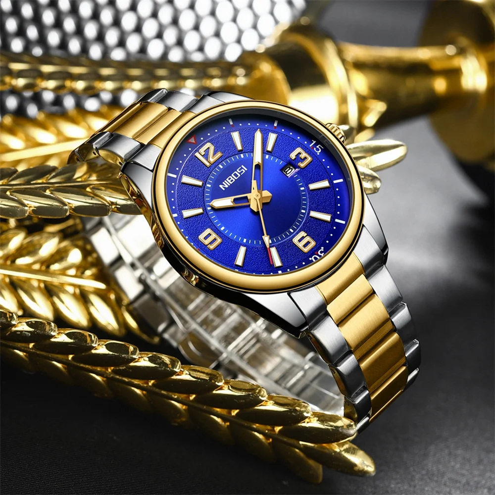 NIBOSI Brand New Fashion Date Quartz Watch for Men Stainless Steel Waterproof Luminous Luxury Mens Watches Relogio Masculino