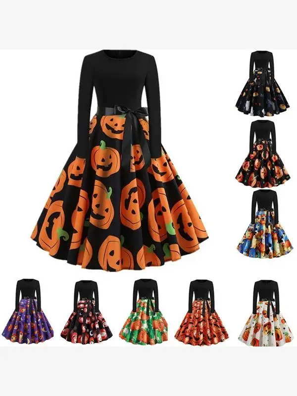 loween Cosplay Costume Props Fancy Pumpkin Women's Dr Cleanfit 45 Deee Slant Cut mid High Waist A-Line Skirt Dr