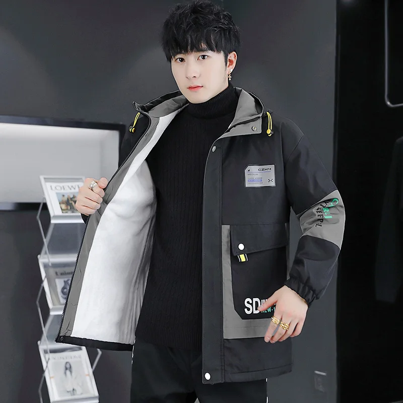 

Мужская повседневная куртка Thiened Fce в корейском стиле, осенне-зимняя одежда, молодежная верхняя одежда, универсальное хлопковое пальто, трендовая