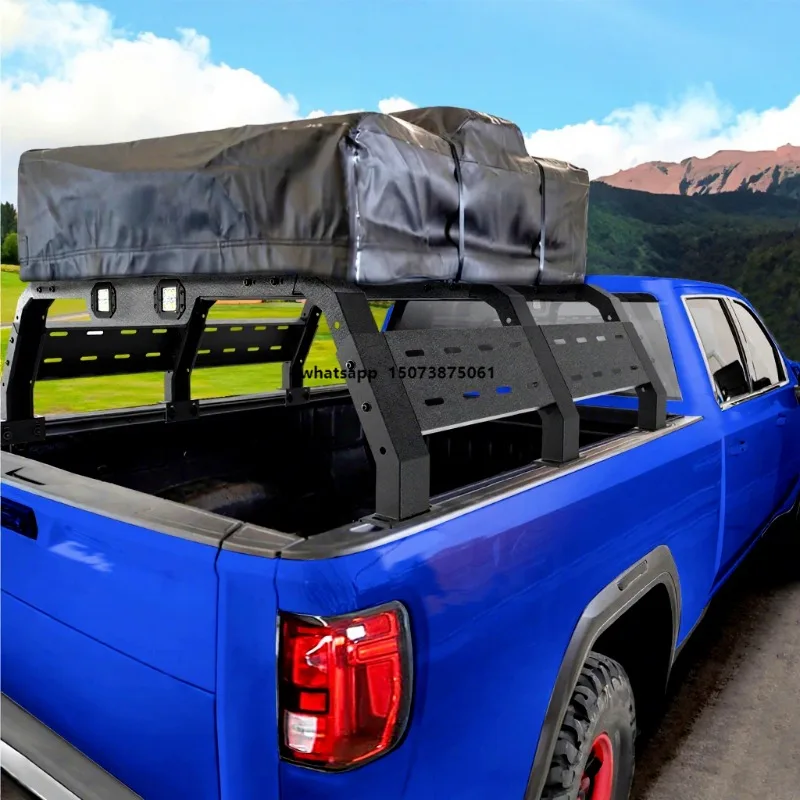 Universal High Overland Truck Bed Racks Pickup Trucks Iron And Steel Roof Mount Cargo Carrier With 2 Led Lights