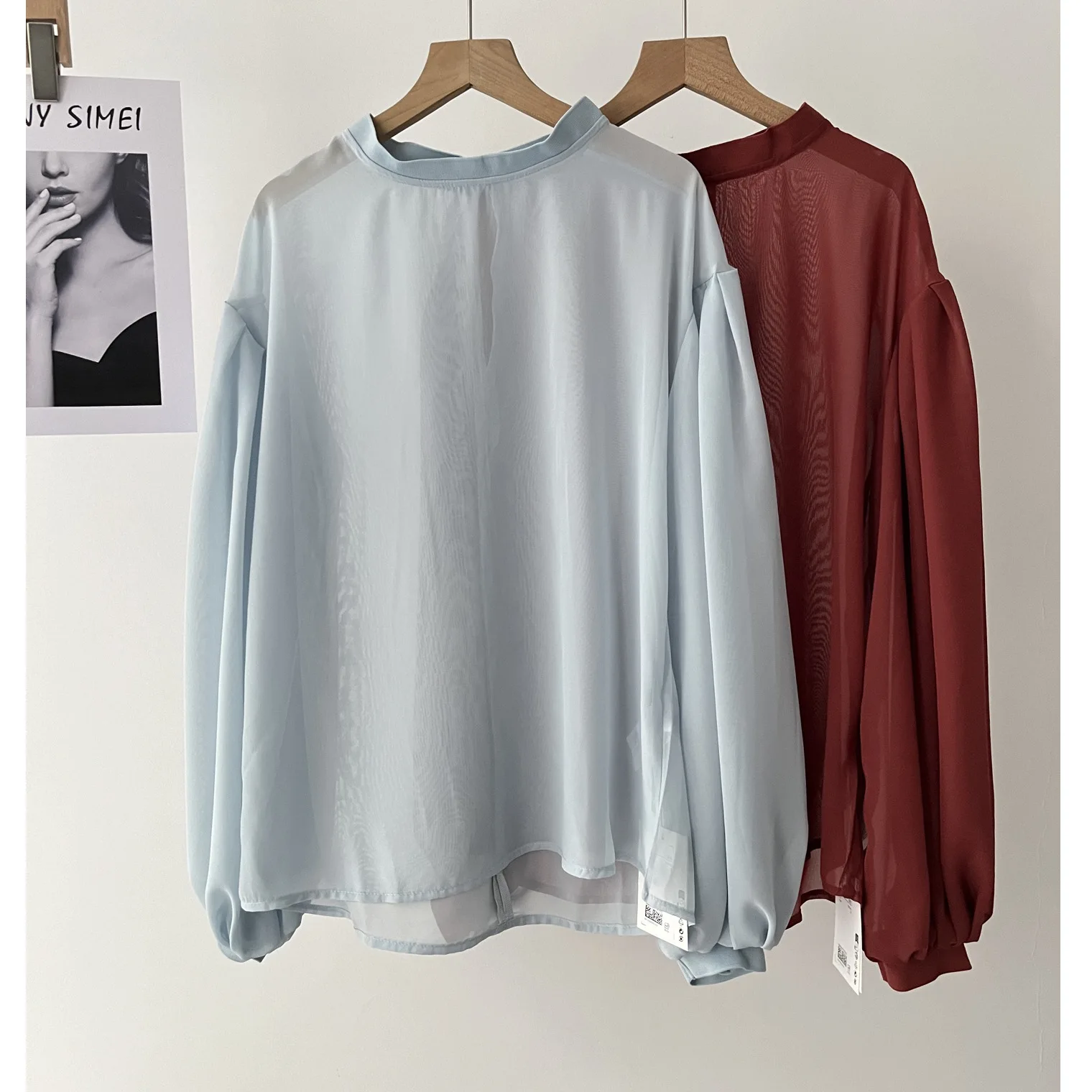 

Women's casual version transparent bubble sleeve shirt autumn