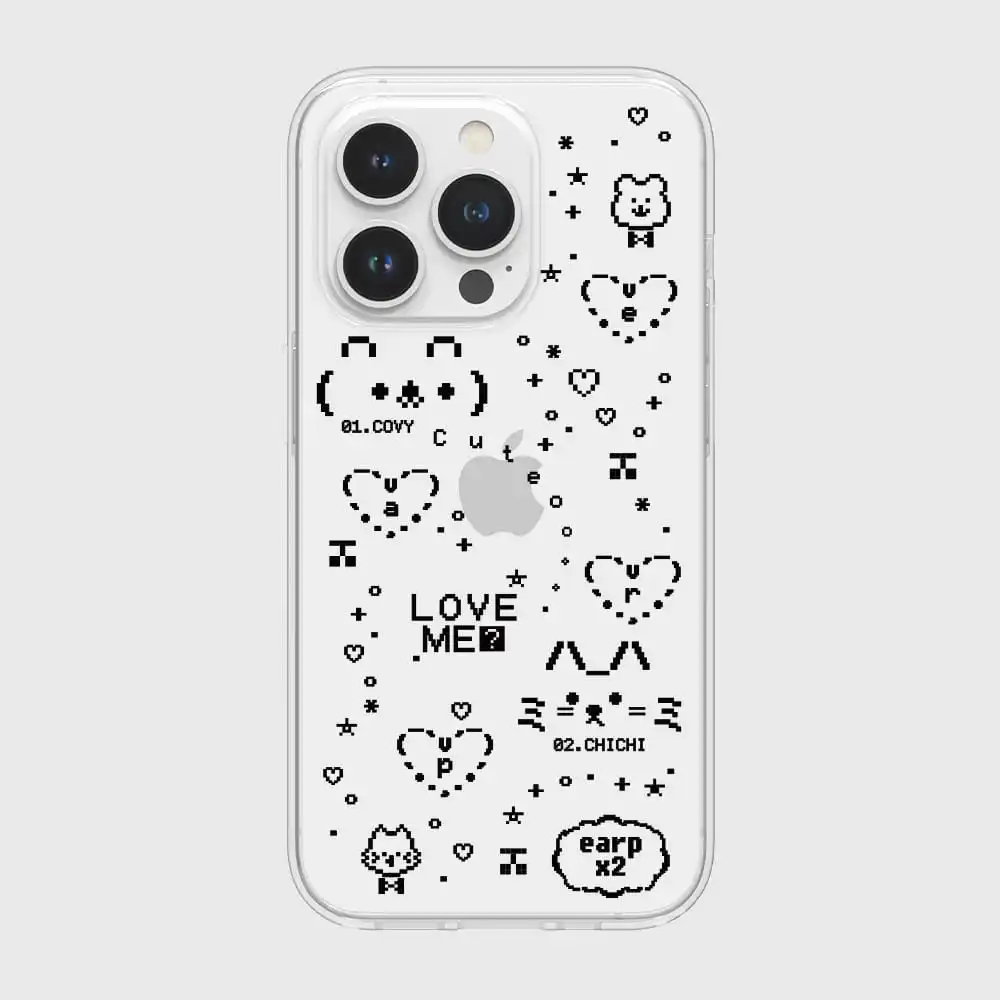 Casing Ponsel Serbaguna Trendi Korea Beruang Cinta Hitam Putih untuk iPhone 16 15 14 13 12 11 Pro XR X Max 7 8 Plus Sampul Mini Y2K