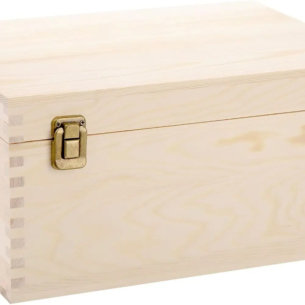 

Extral Large Unfinished Wooden Box, 13 x 10 x 6.5 inch Natural Unfinished Pine Wood Box with Hinged Lid and Front Clasp for DIY