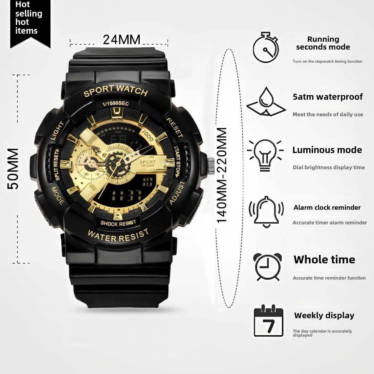 Teen electronic watch student high school student watch trend multi-functional sports waterproof watch