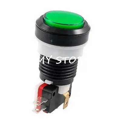 DC12V 3W LED SPDT Green Round Push Button Actuator AC 250V 3A Micro Switch