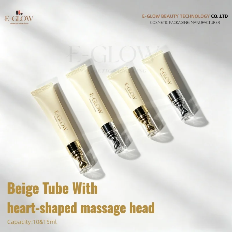 【Logo Custom】50Pcs Customized 10/15ml Light Yellow Empty Squeeze PE Tube Gold Silver Heart Shape Zinc Alloy Cosmetic Tube