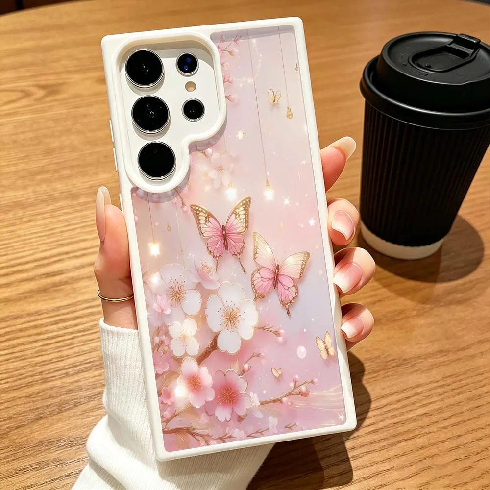 Pink Lotus Butterfly Phone Case Wireless Charge Magnetic Magsafe For Samsung Galaxy S26 S25 S24 S23 S22 FE Ultra Plus