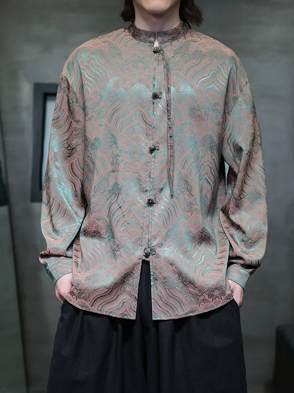 

New Chinese Sle Long Sve irt with Button Embroidered Pattern Large Size Trendy Hanfu irt for Men Spring Autumn Season