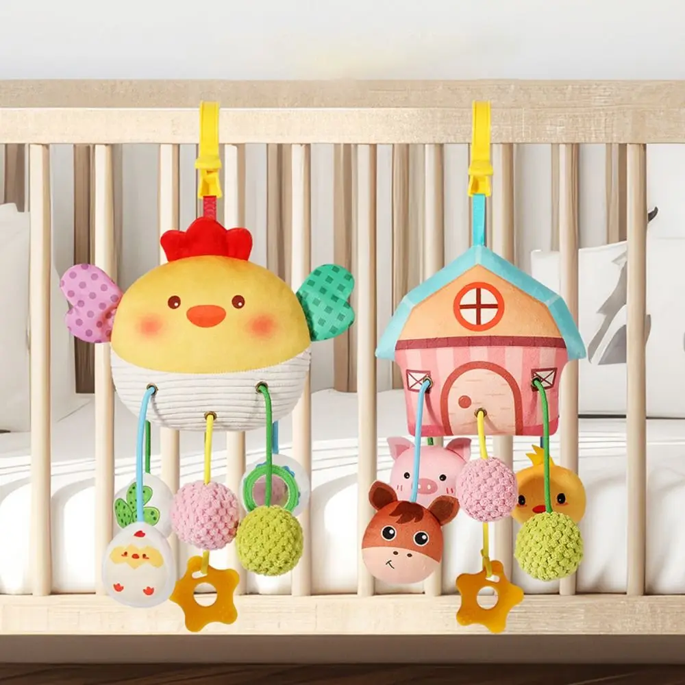 Funny Cartoon Baby Crib Bell With Rattle Bell Multi-functional Sensory Placation Toy Soft Gift Early Education Toy Baby