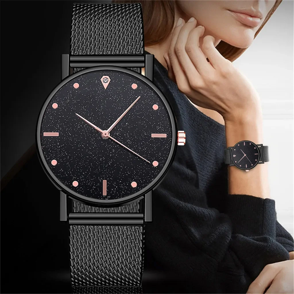 Relojes de lujo de acero inoxidable y oro rosa para mujer, relojes de pulsera informales de cuarzo con diamantes redondos, reloj Digital Strass para mujer 2024