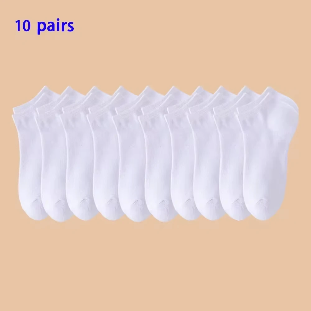 Unisex 10 Pairs of Solid Color Socks, Soft and Lightweight Ankle Socks, WOMEN'S Casual Boat Socks, Low Cut Ankle Socks