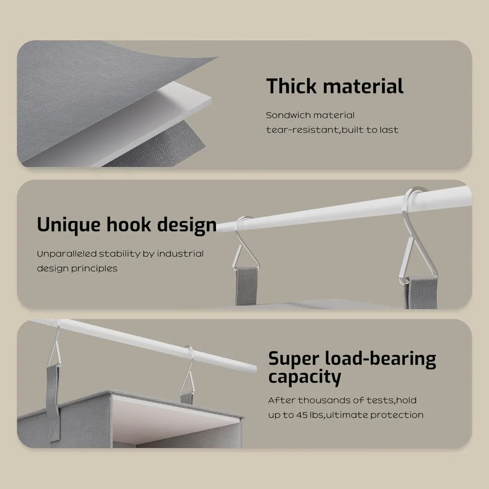 أرفف معلقة مكونة من 6 طبقات للخزانة، منظم خزانة معلق مكون من 3 أرفف مع 4 جيوب جانبية و3 أدراج، قابل للتدمج في النوم #6