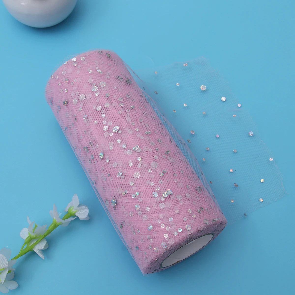

Roll 6x40yards Sequin Tulle Mesh Rolls for Wedding Party Decorations Gift Wrapping Pink Tulle Roll Spool Fabric