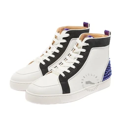 Colorblock Studded High-Top Sneakers Fashion Punk Designer Shoes Luxury Purple Rivet Lace-Up Shoes Comfortable Flat Casual Shoes