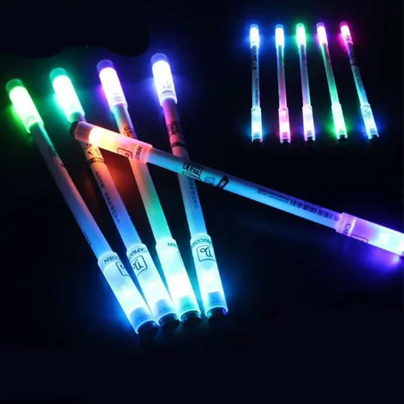 Cool Rotating LED Flash Gel Pen with Light Students Fashion 0.5mm Gaming Spinning Pen Ballpoint with Battery Kids Christmas Gift