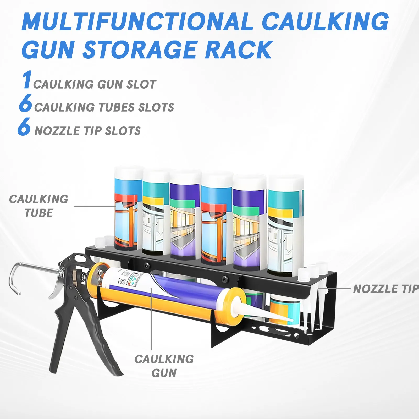 Heavy-Duty Wall-Mounted Caulking Tube Storage Rack Tool Organizer for Garage Workshop Service Truck DIY Easy Install Space