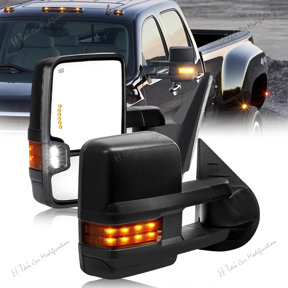 Power Heated Signal Light Fold Towing Mirrors For 2003-2006 Chevy Silverado Avalanche Suburban Tahoe GMC Sierra Yukon Escalade
