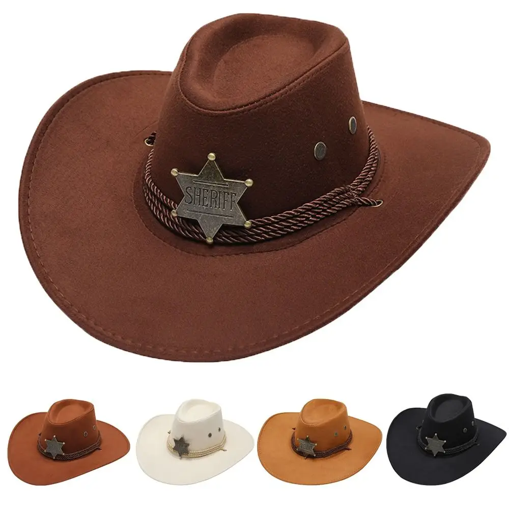 

Woolen Wide Brim Sun Protection Caps Knight Hats Climbing Hats Travel Sunscreen Caps Summer Sun Hats Star Western Cowboy Hats