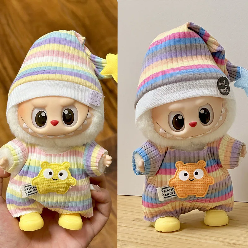2 قطعة 17 سنتيمتر ملابس دمية صغيرة الزي اكسسوارات ل Labubu يجلس حفلة V1 V2 الخريف نيسيي طقم قبعات اكسسوارات