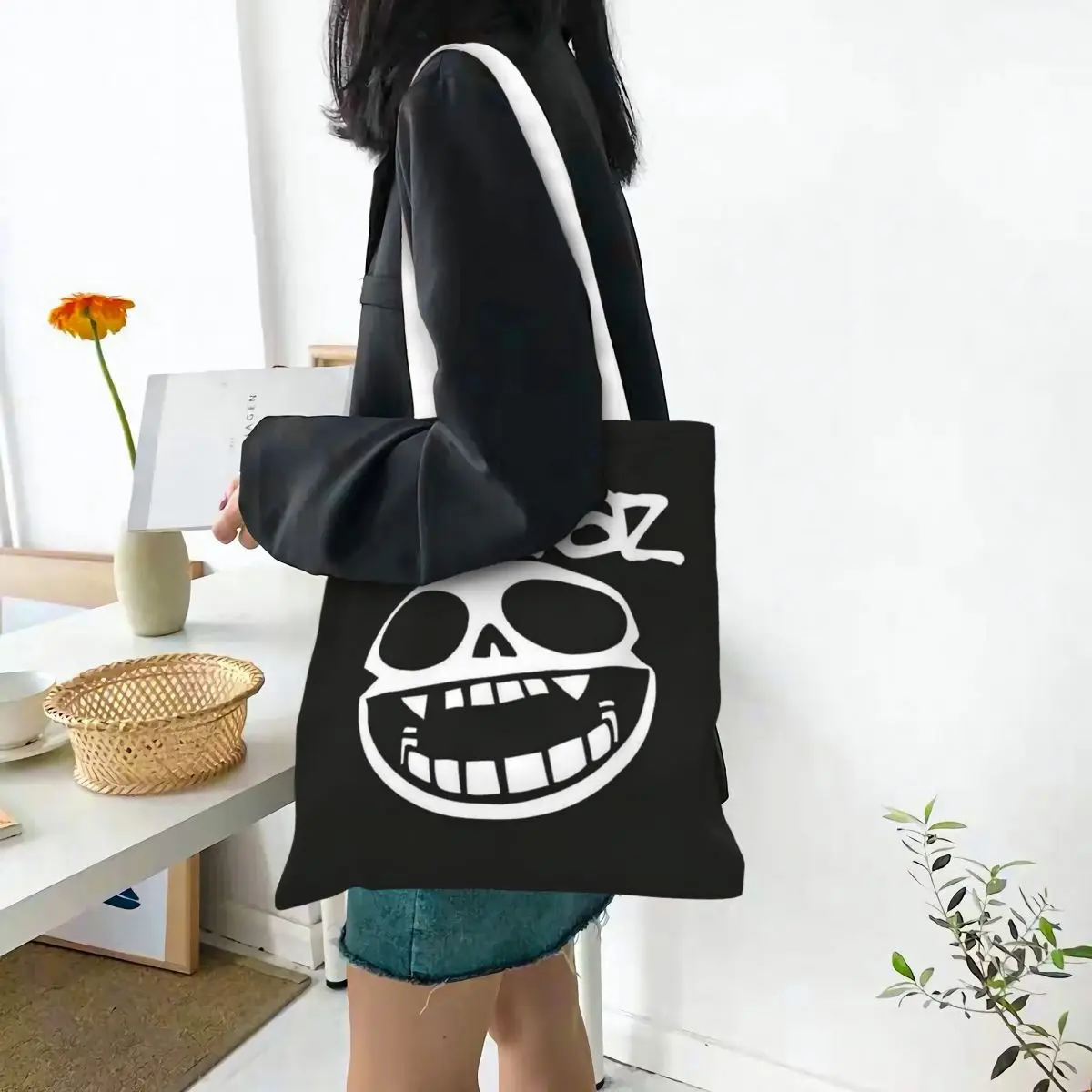 Music Band Gorillaz Shopping Bags Canvas The Tote Bag Folding for Women Shoulder Tote Travel Handbag