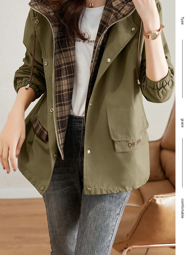2025 New Korean Fashion Short Hooded Windbreaker Female Long-Sleeved Loose Casual Outwear Coats Women Autumn Trench Coat Woman
