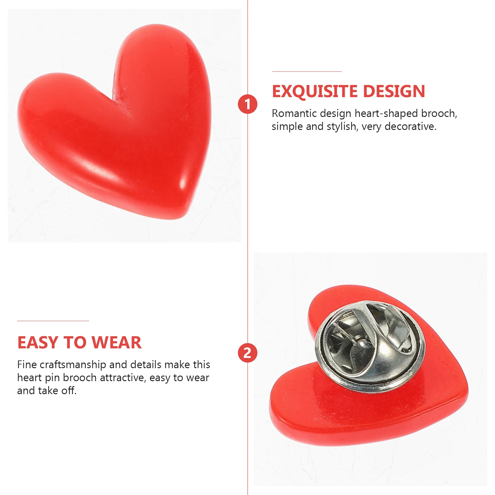 12 Pcs Red Heart Brooch Women Clothes Brooch Resin Heart Lapel Pin Ladies Badge Valentine Gift Scarf Brooch Jewelry