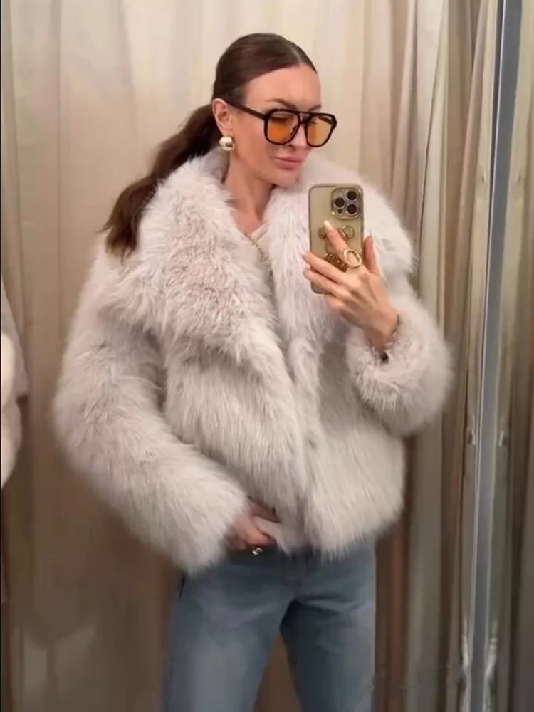 Chic Casual Winter Jackets For Women Faux Fur Warm Jacket Coat Long Sleeve Lapel Loose Plush Fluffy Thick New In Outerwears