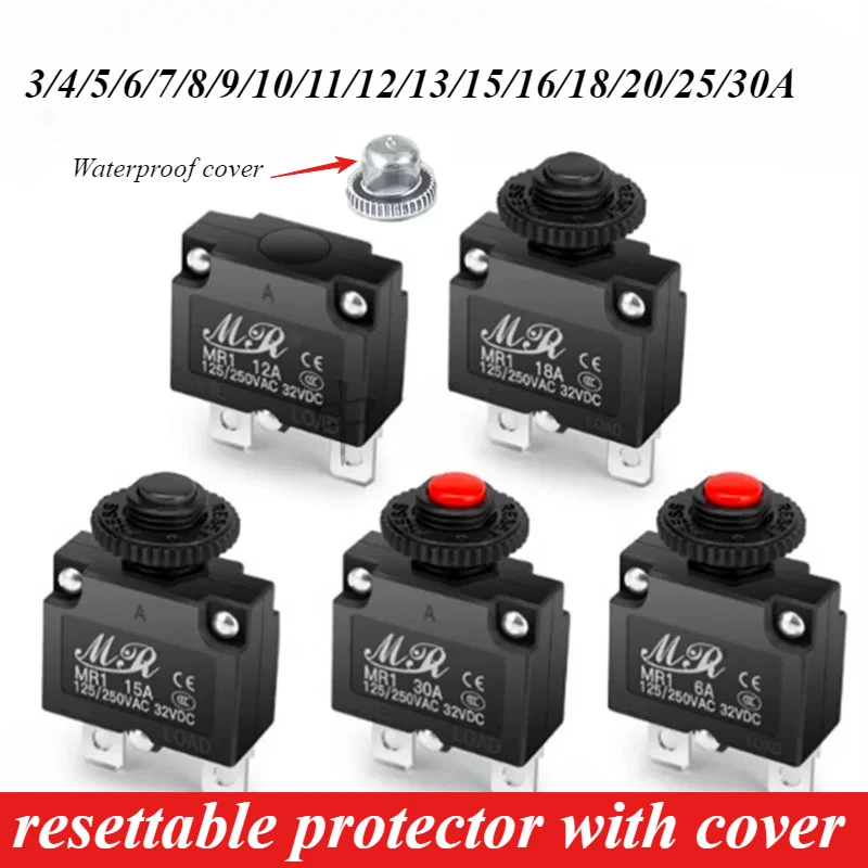 10A Resettable Protector With Cover 220V Compressor Accessories 3 5 15A 18-20A 30A Current Overload Small Motor Protector Switch