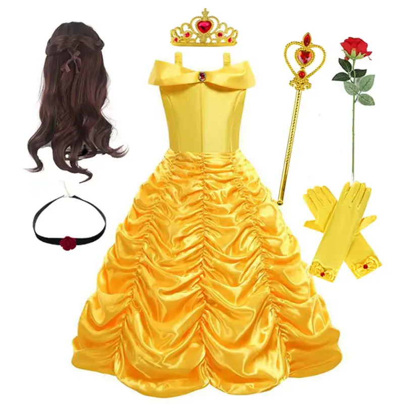 

Kids Belle Costume Girls Halloween Princess Cosplay Party Dress Children Birthday Clothes Carnival Luxury Ball Gown
