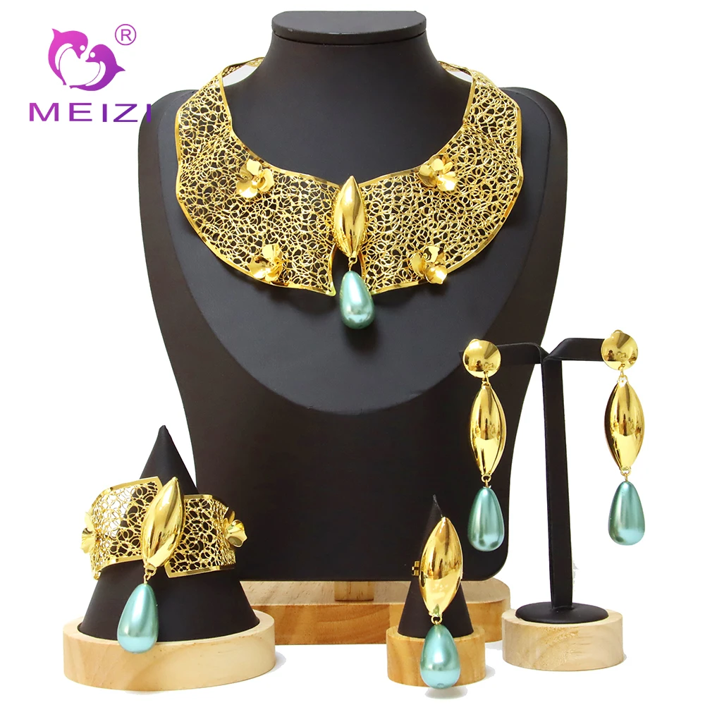 

MEIZI Jewelry For Women 18K Dubai Gold Necklace High-end Women's Exquisite Wedding Banquet Dating Earrings Rings Bracelets