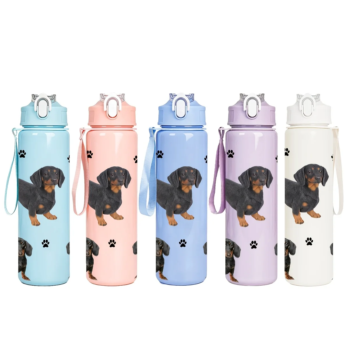 750ml Cute Dachshund Dog Water Bottle Leakproof Portable Plastic Travel Sports Water Bottle for Girls Boys School Outdoor