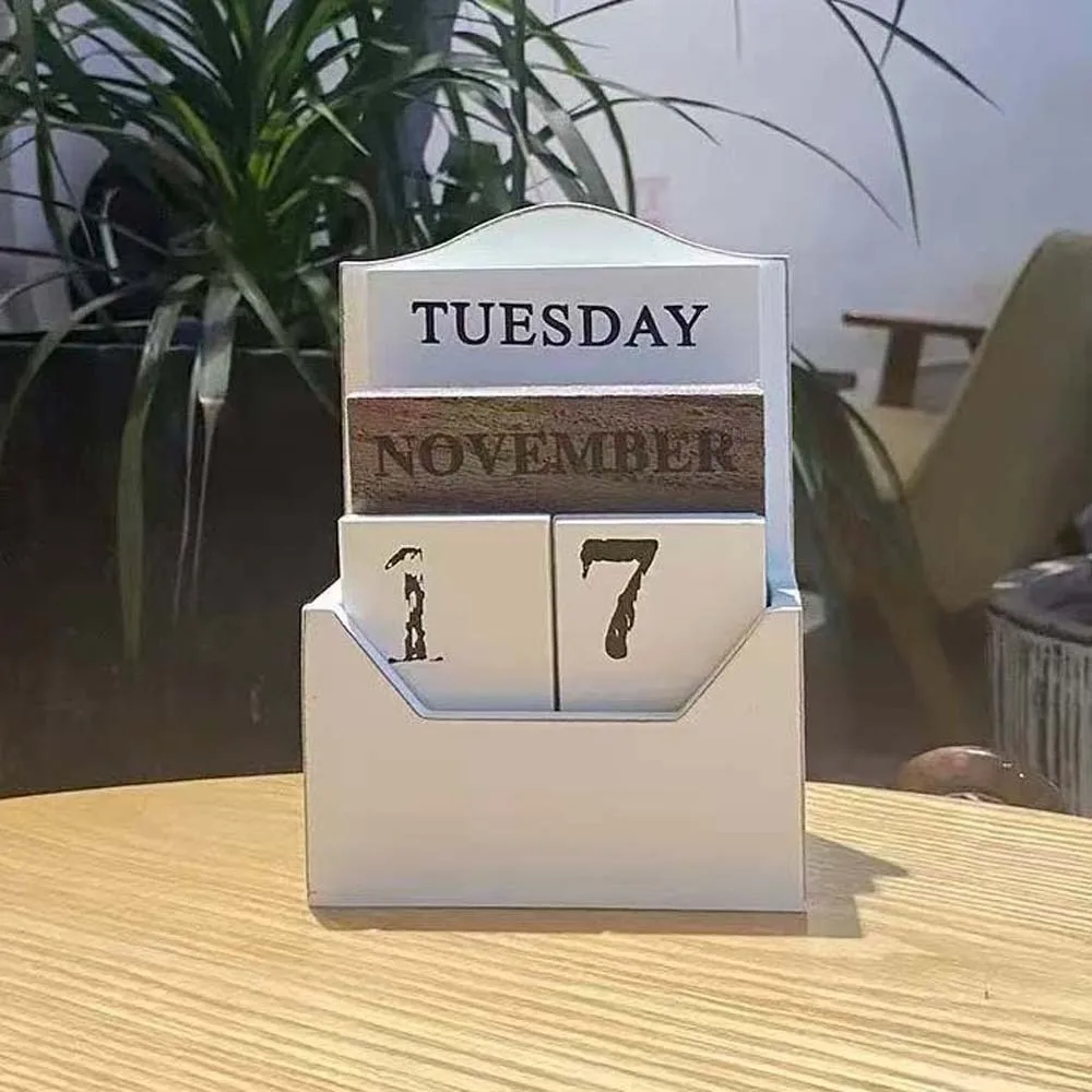 

Aesthetic Wooden Perpetual Calendar Reusable Home Decoration Desk Calendar Ornament White Black Date Display Ornament Room