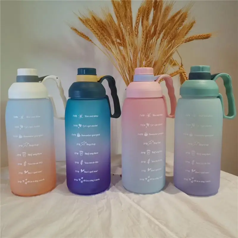 Sports Water Bottle 1800ml With Time Marker Portable Gradient Color Large Capacity Sport Tea Coffee Cup Kitchen Tools Water Cup