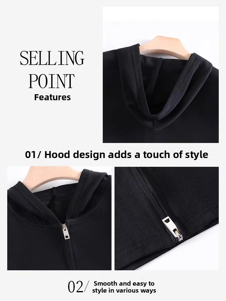 Bla hoodie feminino primavera outono 2025 novo sle fino ajuste ort zíper cabeça dupla capuz longo sve topo coreano sle commute