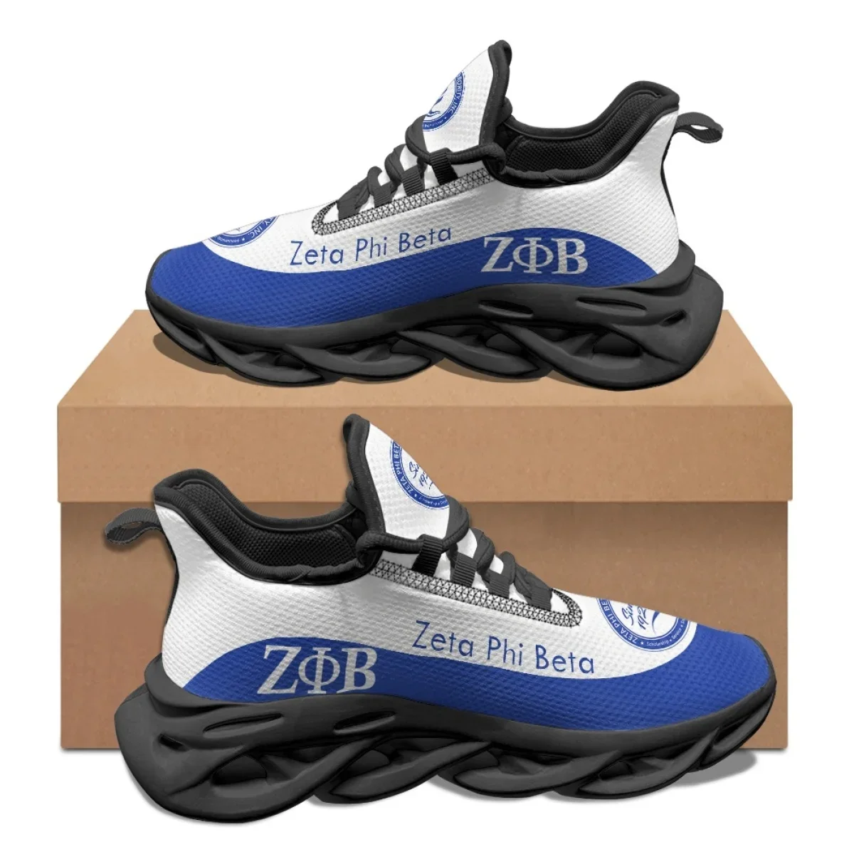 Blue White Zeta Phi Beta Pattern Female Men Autumn Winter Tennis Shoes Shock Absorption Lightweight Lace Up Breathable Sneakers