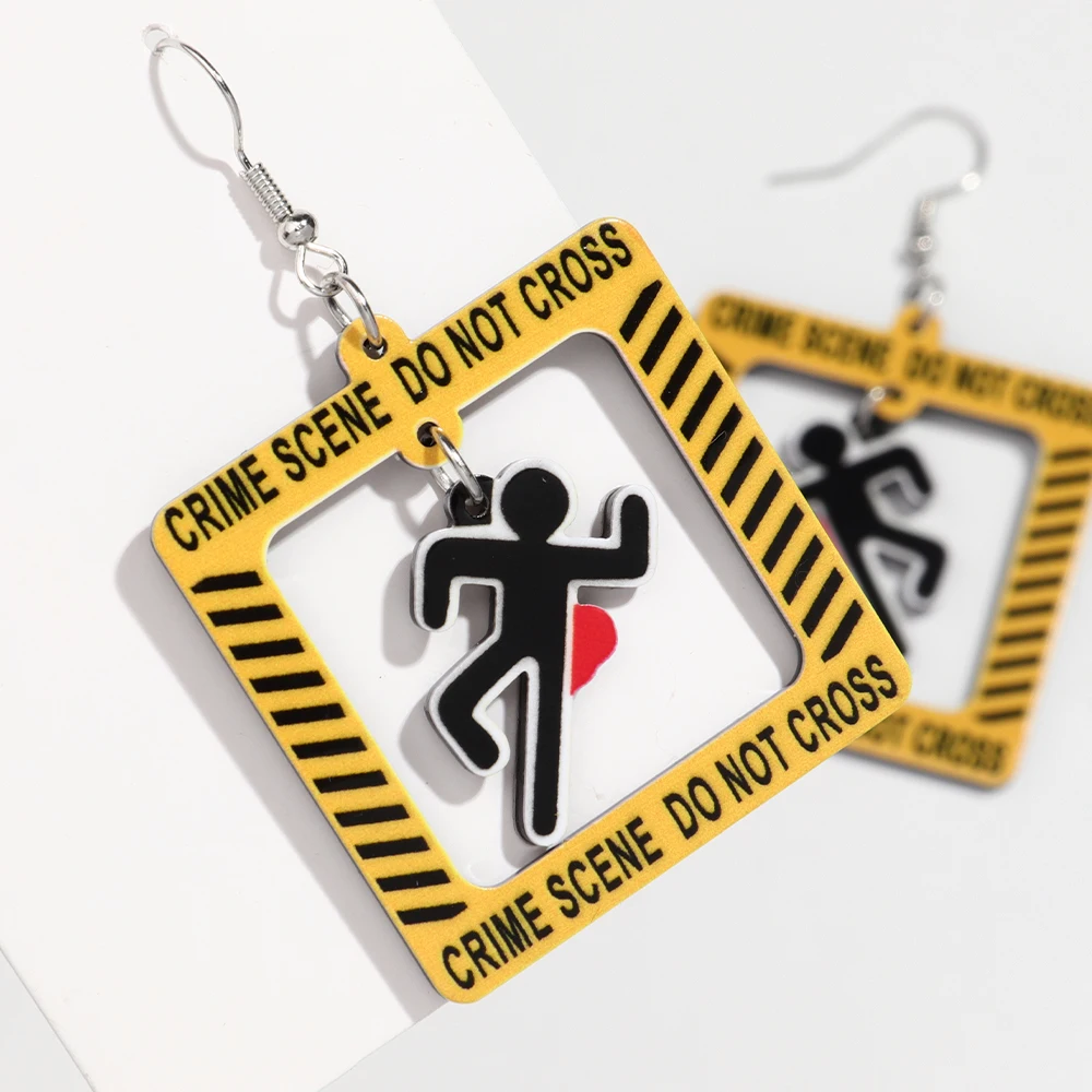 Funny Acrylic Caution Warning Line Hanging Earring for Women Cartoon Clear Warning Signs Drop Earrings 2025 Jewelry