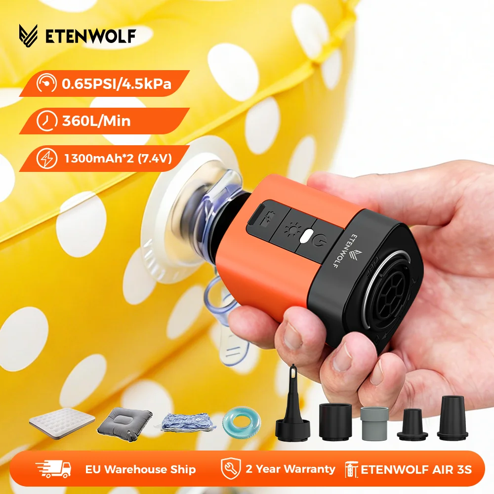 ETENWOLF AIR 3S Wireless Electric Air Pump 100% Duty Cycle Compressor Camping Inflator Deflator Pump for Pool Floats Sleeping Pads Swimming Ring