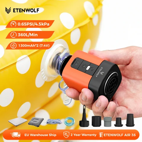 ETENWOLF AIR 3S Wireless Electric Air Pump 100% Duty Cycle Compressor Camping Inflator Deflator Pump for Pool Floats Sleeping Pads Swimming Ring